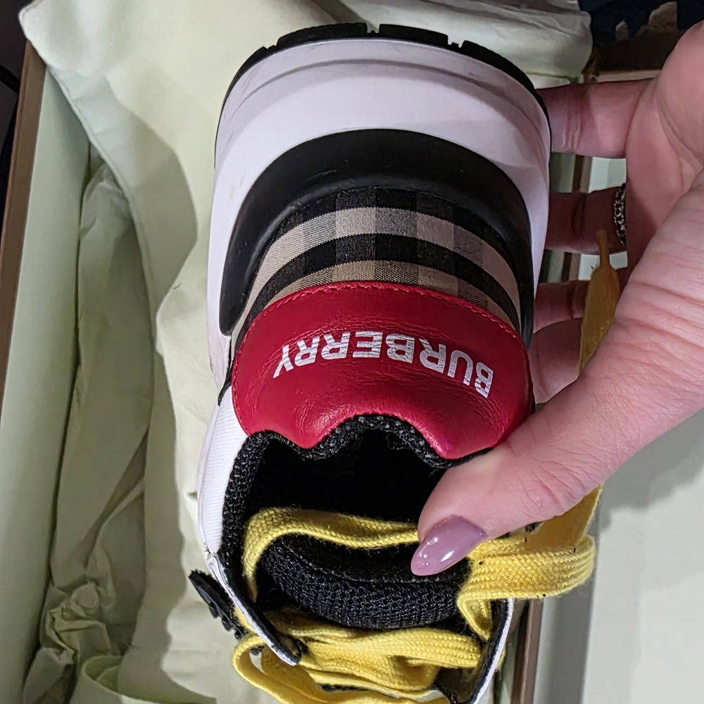 Unisex Burberry White & Yellow Leather Sneaker - Picture 6 of 9